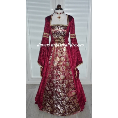 Medieval Pagan Masquerade Burgundy Ball Gown Dress